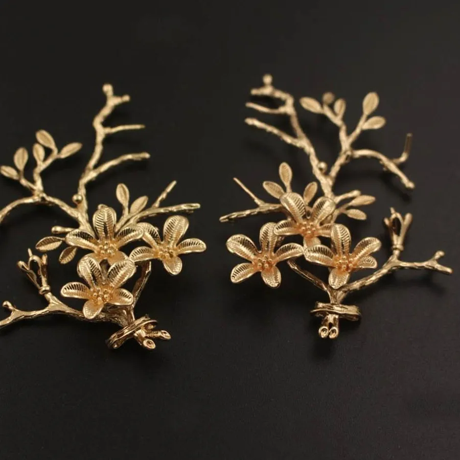 Authentic 6pairs Creepers Tree Leaf Vine Branch Flower Charms Quality Brass Metal Gold Color DIY Bride Wedding Hair Jewelry Accessories