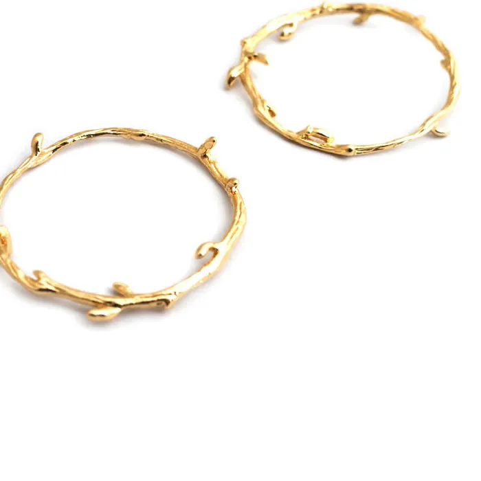Authentic 6PCS 18K Gold Color Brass Tree Branch Circle Earring Connect Charms Pendants High Quality Diy Jewelry Making Accessories