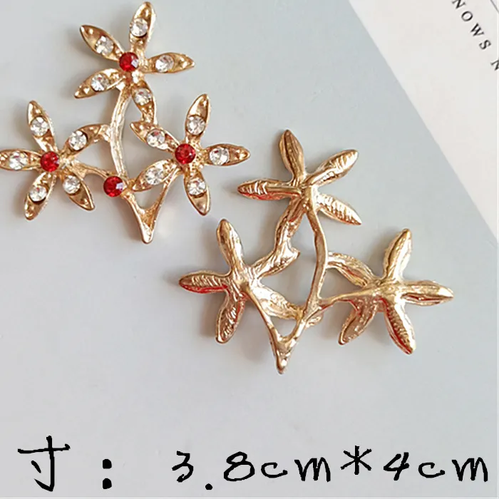 Authentic 30pcs 38*40mm Gold Color Big Flower Branch Pendant Charms Metal Crystal Flower Jewelry Findings for Head Wedding Jewelry Making