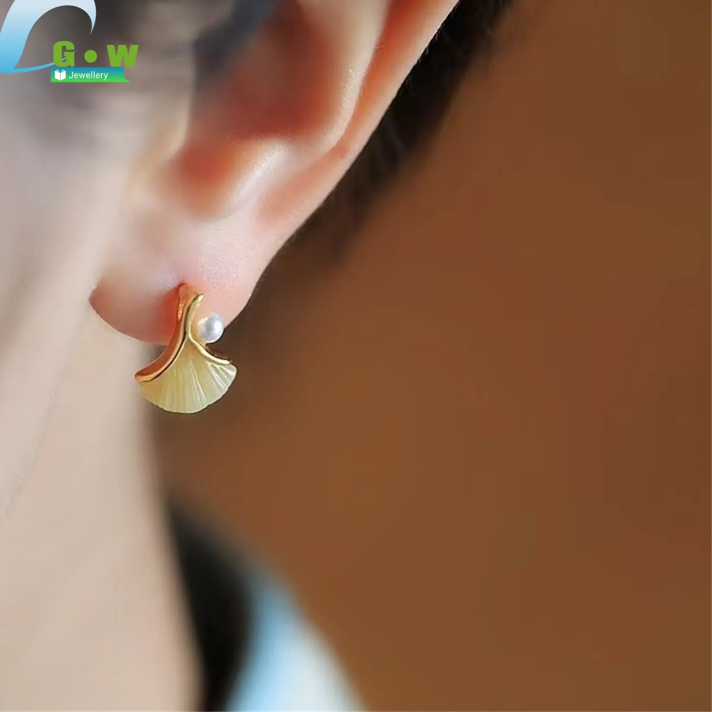 Authentic Golden Ginkgo Sanctuary Stud Earrings Of Vitality