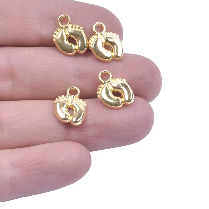 Authentic 20-50pcs Charms Baby Feet Foot Gold Color Pendants For Jewelry Making Women DIY Footprint Necklace Bracelet Handmade Craft Bulk