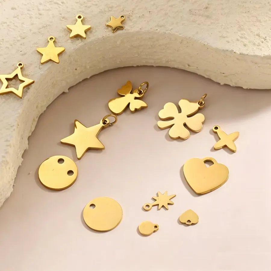 Authentic 3PCS/LOT Stainless Steel Engraved Charms, Gold Plated Inspirational Message Pendants for Jewelry Making