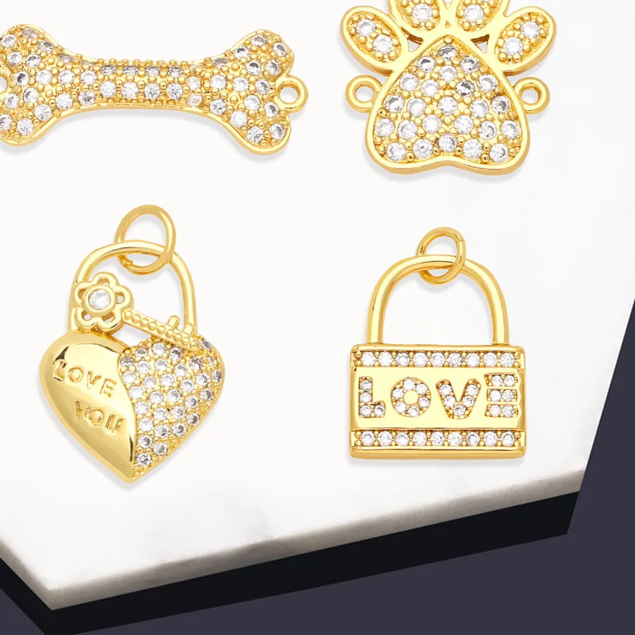 Authentic OCESRIO Crystal Heart Pendant for Necklace Copper Gold Plated Bone Bear Palm Lock Jewelry Making Supplies Wholesale Bulk pdta902