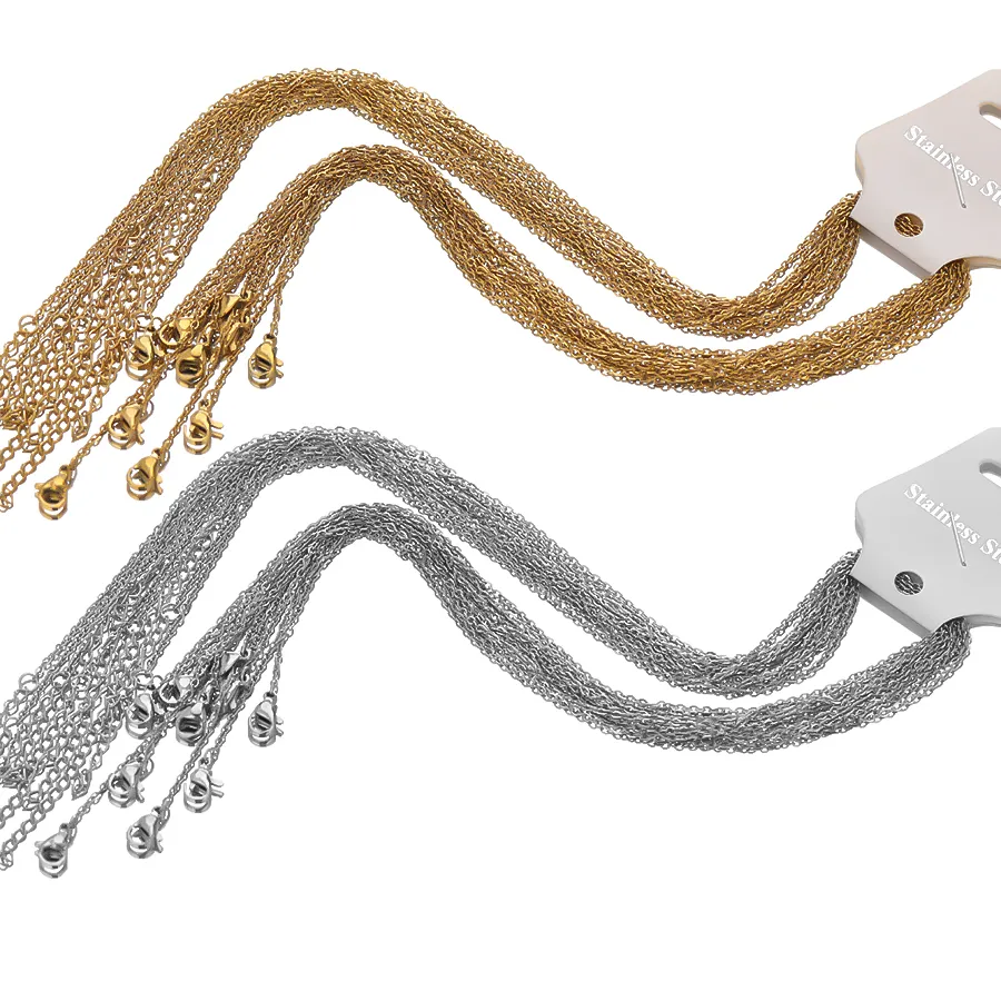 Authentic 10pcs 45+5cm Gold Color Stainless Steel Link Chains in Bulk Necklaces Fashion Jewelry Adjustable Chains Wholesale Chokers DIY