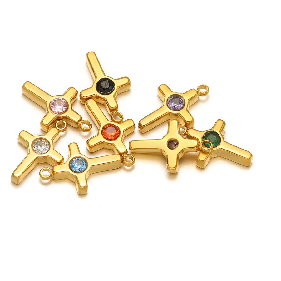 Authentic 5pcs Gold Plated Cross Charms Colorful Zircon Pendants for DIY Jewelry Earrings Making Necklace Accessories Bulk