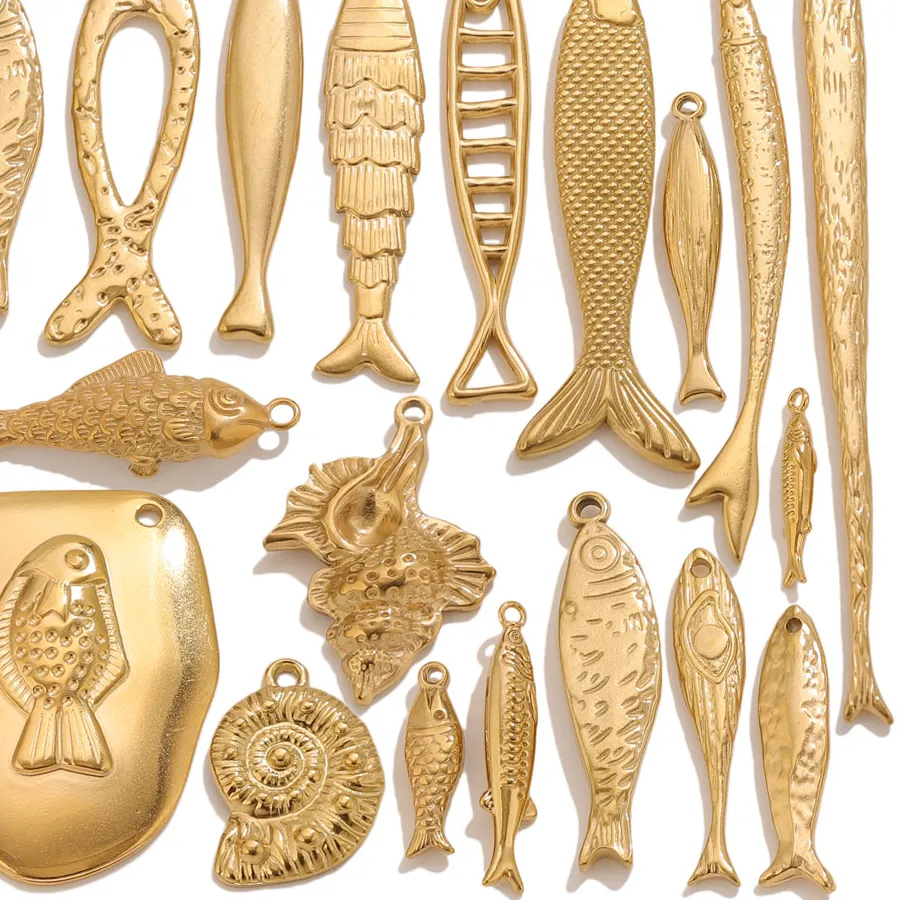 Authentic 5pcs Stainless Steel Fish Charms For Jewelry Making PVD 18K gold plated Fish Pendants DIY Necklace Earrings Charm Pendant Bulk