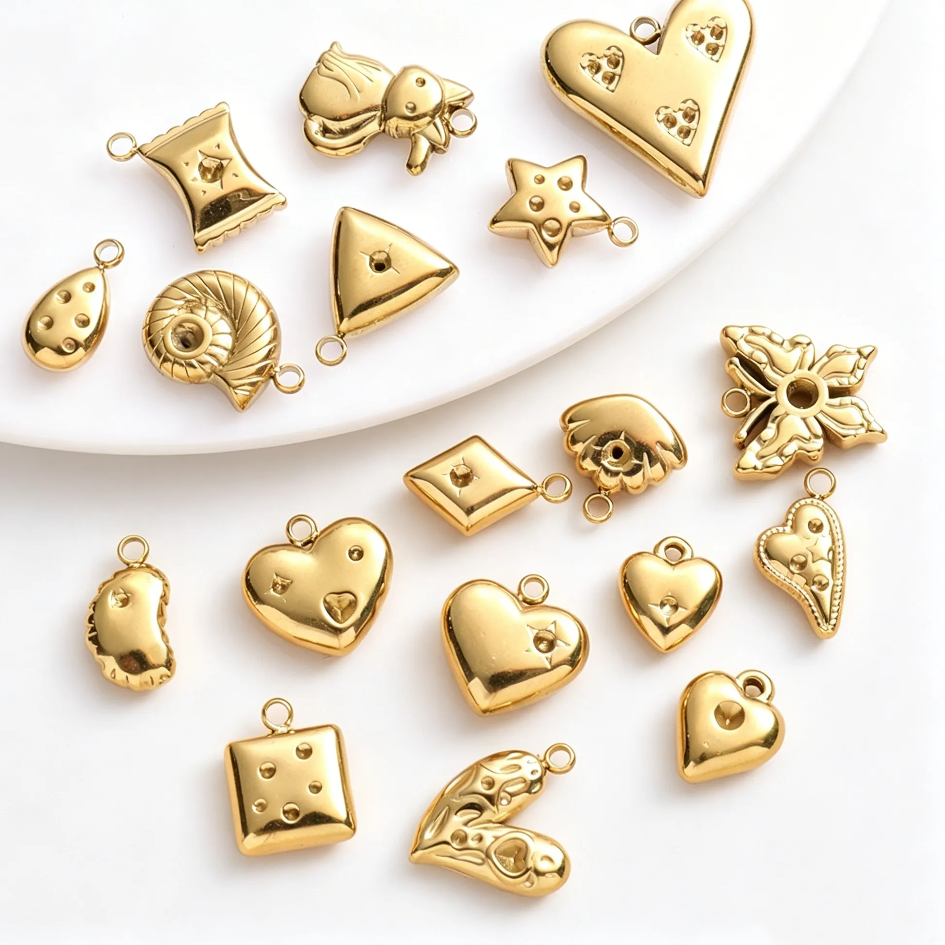 Authentic 7pcs 3D Pendant Heart Cat Conch Star Real Gold Plated Charms For Jewelry Making DIY Jewelry Connector Craft Bulk