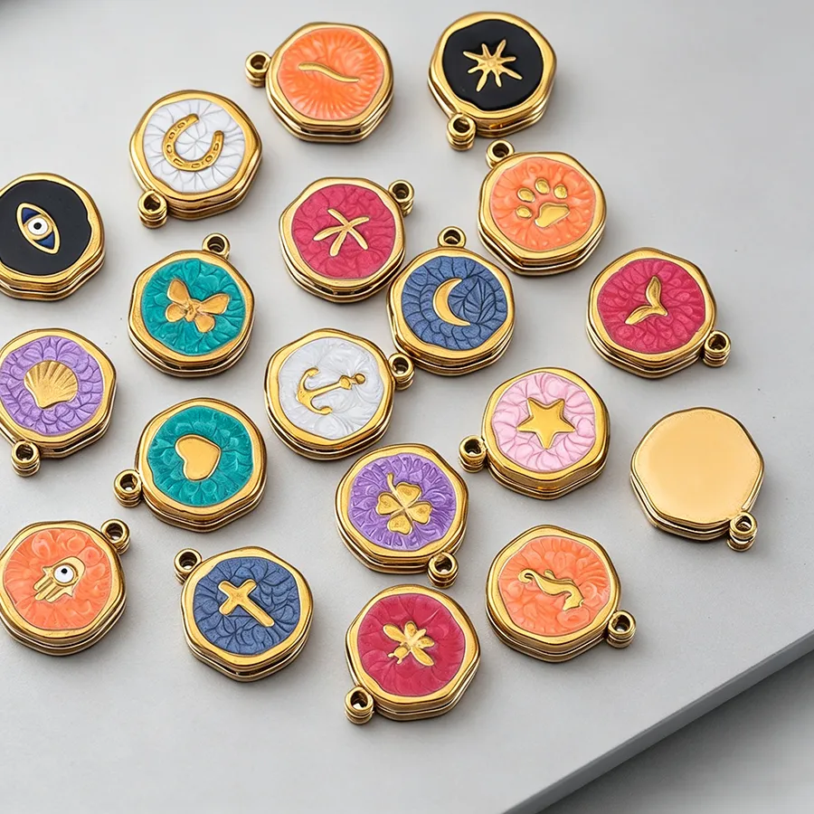 Authentic Wholesale 8pcs/Lot 304 Stainless Steel Enamel Charms Gold Sun Moon Ocean Animal Pendant Bulk for DIY Jewelry Making Supplies