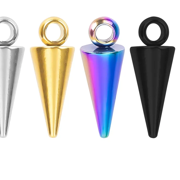 Authentic 20pcs Mix Pointed Cone Pendants Jewelry Making Supplies Rainbow/Black/Silver/Gold Color Stainless Steel Charm Bulk DIY Earrings