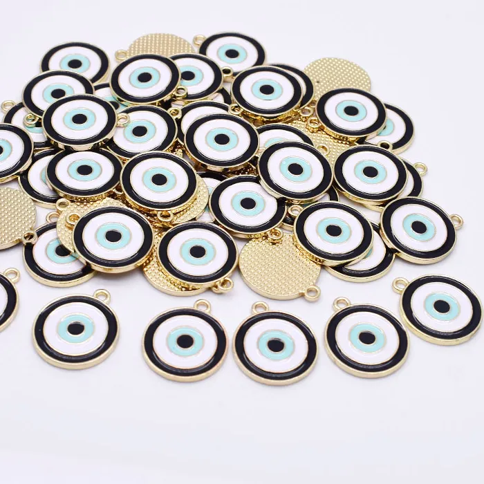 Authentic 6pcs Enamel Oil Dripping Gold Color Round Turkish Greek Evil Eye Charms For DIY Jewelry Making Talisman Pendant Necklace earring