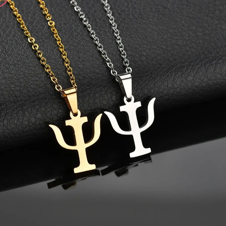 Authentic Akizoom Simple PSI Symbol Letter Pendants Necklaces for Women Men Greek Letter Gold Color Jewelry