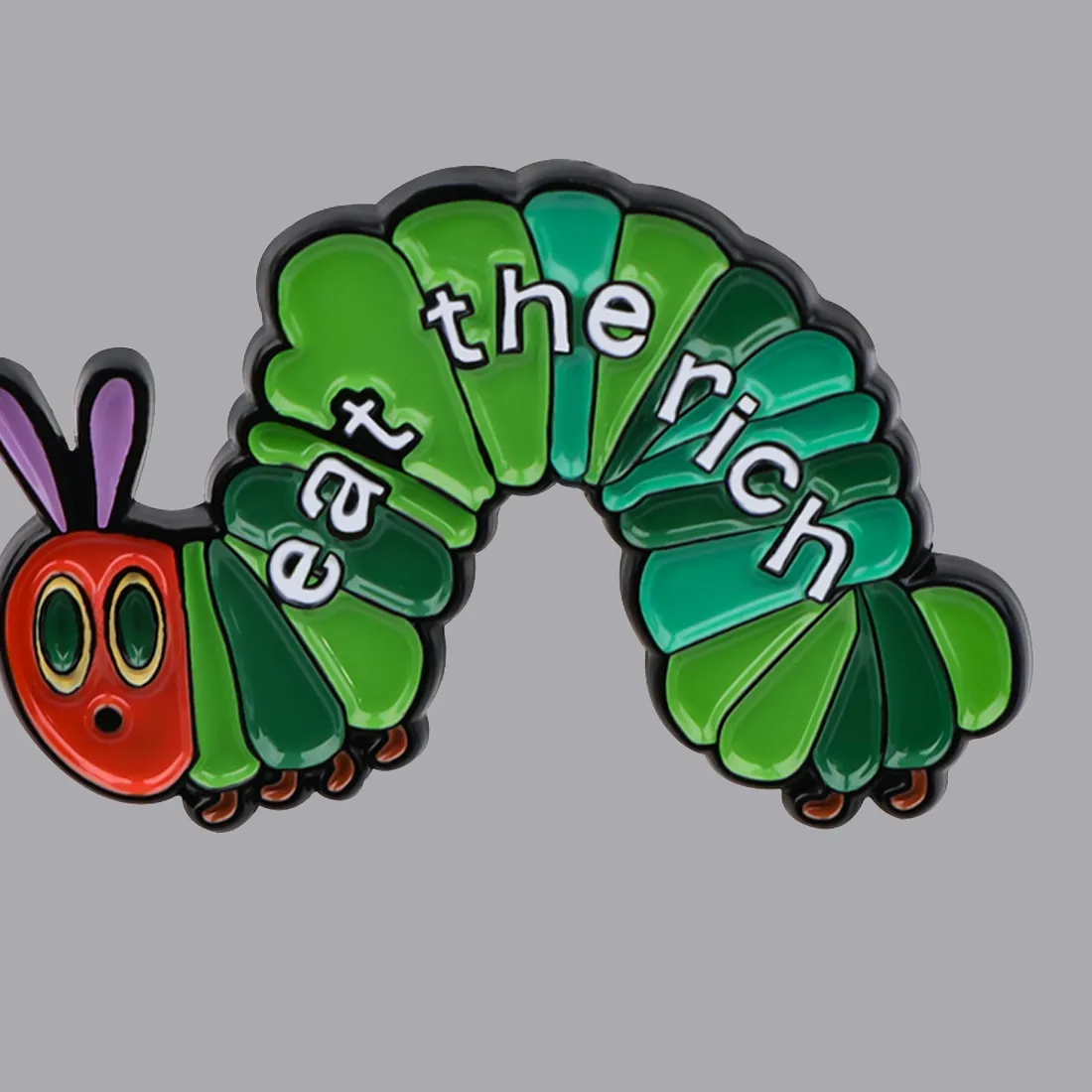 Authentic Socialist Enamel Pin Eat Rich Brooch Pines Caterpillar Lapel Pins Badge On Backpack Clothing Accessories Funny Jewelry