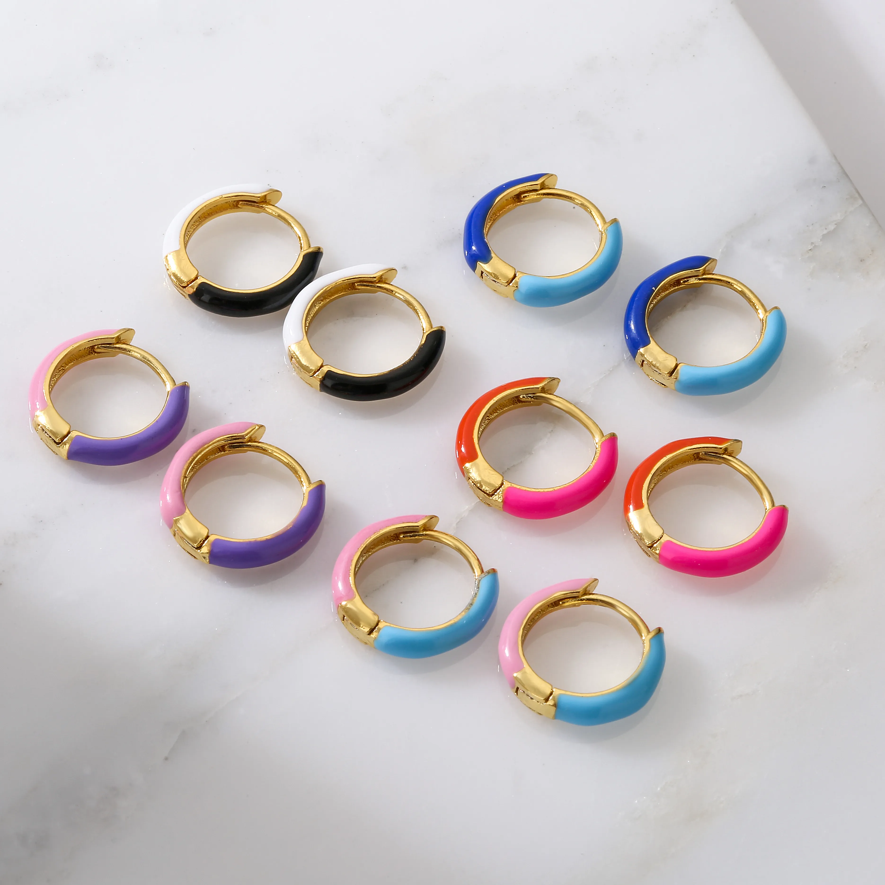 Authentic 18K Gold Plated Two- Tone Enamel Earrings, Enamel Earring Small Hoop Earrings Charms Jewelry Diy Acceaaories