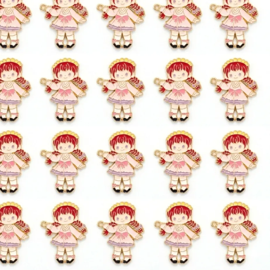 Authentic 20Pcs/Lot Kawaii Little Girl Enamel Charms, Gold Plated Doll Pendants for Handmade Jewelry DIY Craft Supplies