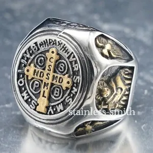 Authentic Sanctified Shield Of The Morning Star Saint Benedict Gold- Plated Talismanic Ring