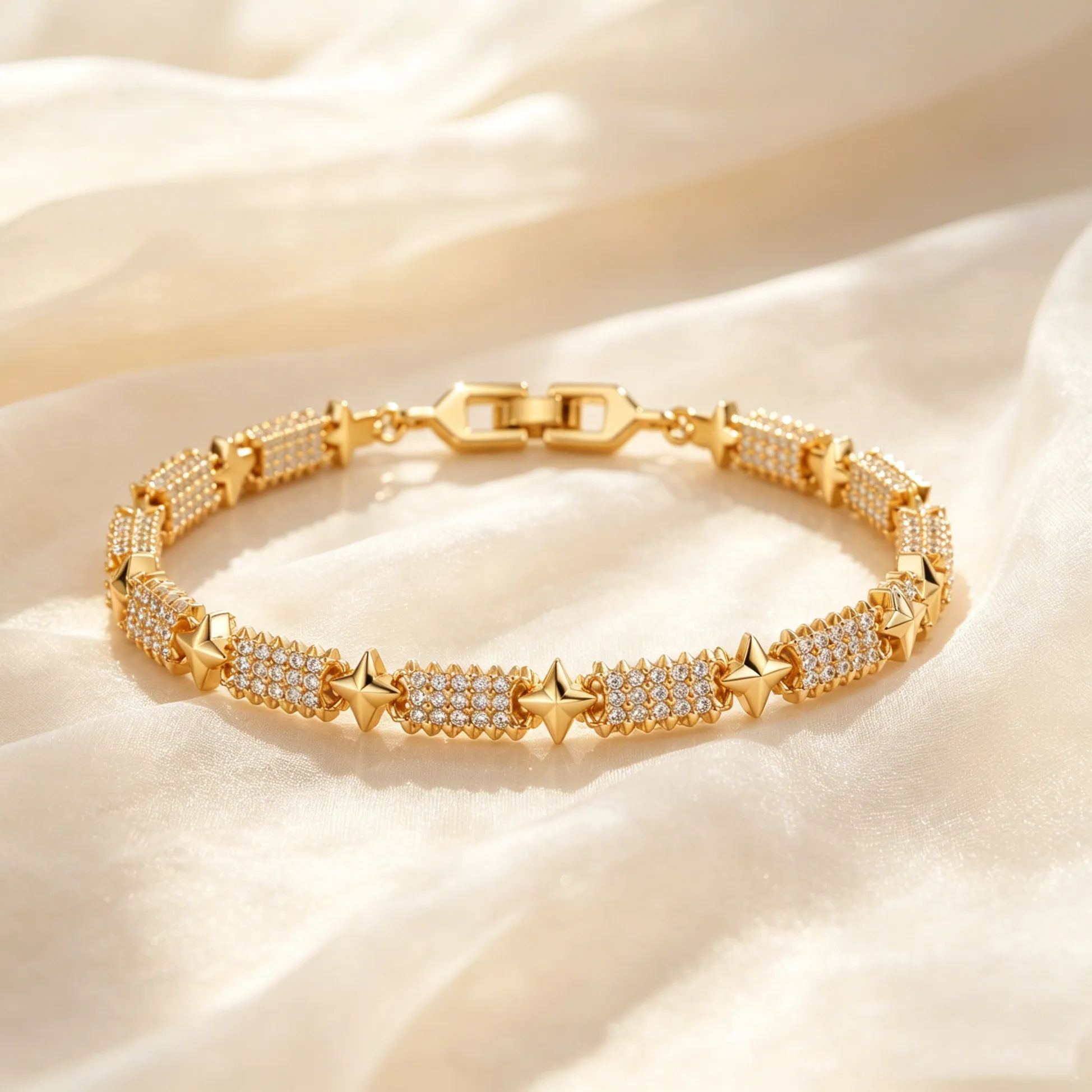 Authentic Dainty Geometric Cubic Zircon Bracelets for Women Gold Plated Star Chain Bracelet Classic Fashion Little Luxury Jewelry Gifts