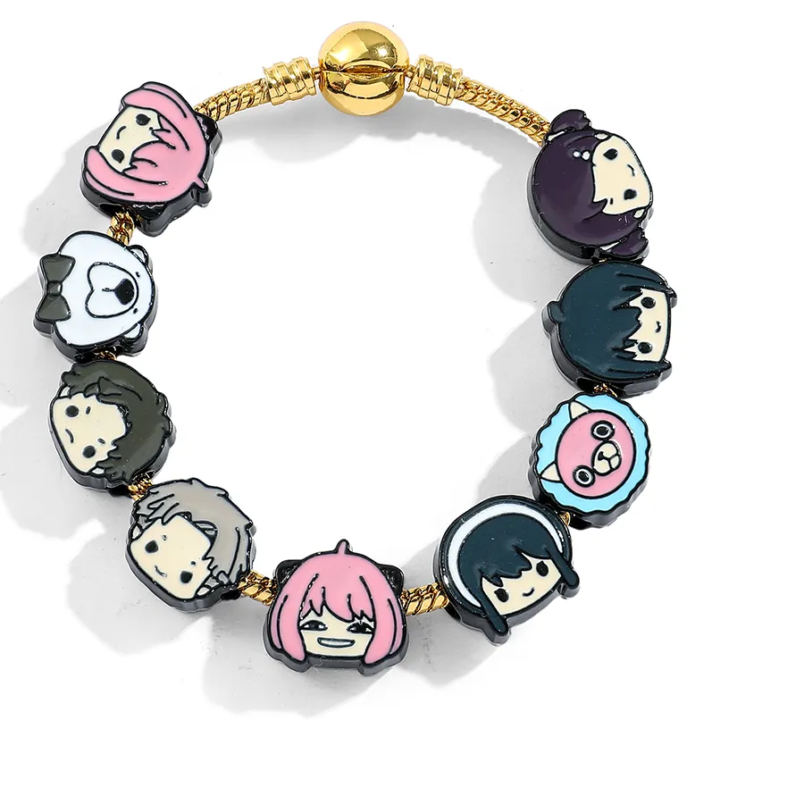 Authentic Trendy Anime Spy x Family Wristband, Zinc Alloy DIY Multi‑Charms, Gold‑Tone Adjustable Chain for Daily Wear Accessory