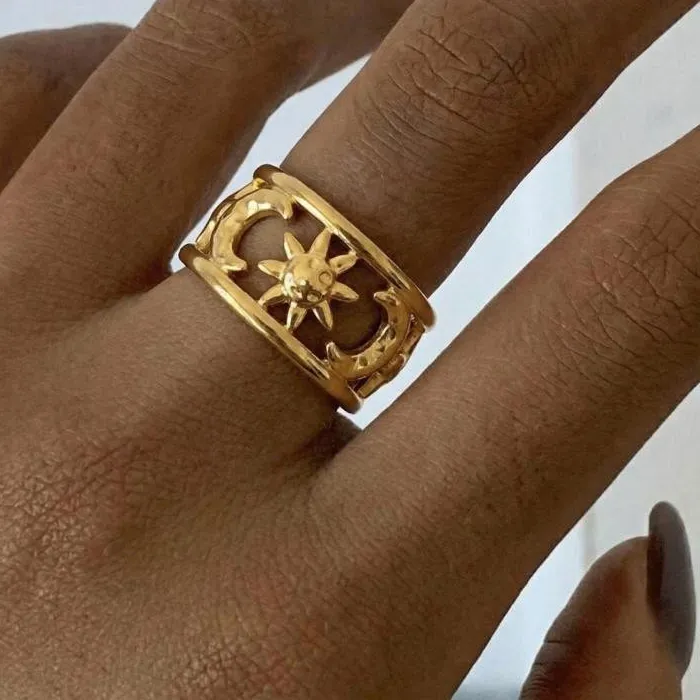 Authentic Celestial Alignment: The Sun, Moon, and Star Open Ring