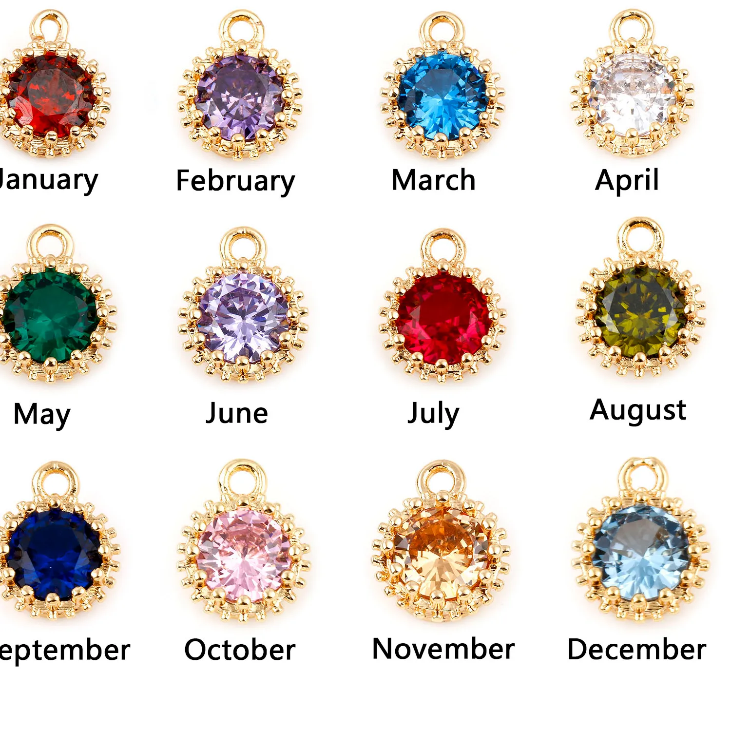 Authentic 2 12 Months Birthstone Charms Round Cubic Zirconia Gold Color Pendants Diy Making Earrings Jewelry 9Mm X 7Mm