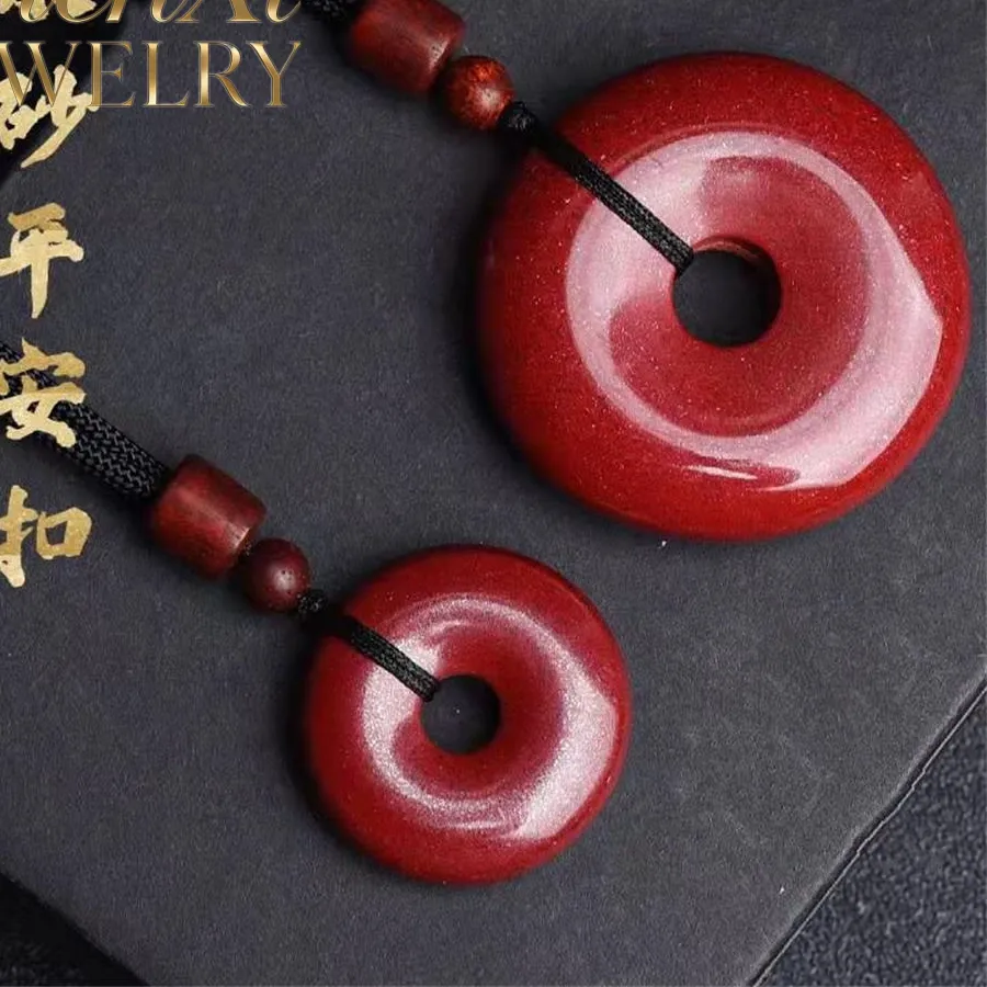 Authentic Natural Cinnabar Imperial Purple Gold Sand Peace Pendant Luxury Quality Fashion Jewelry Amulets And Mascots Exquisite Charms