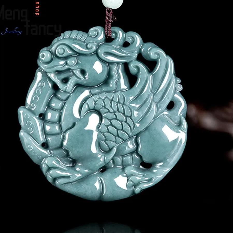 Authentic Celestial Azure Qilin: Three-Dimensional Jadeite Flying Unicorn Talisman