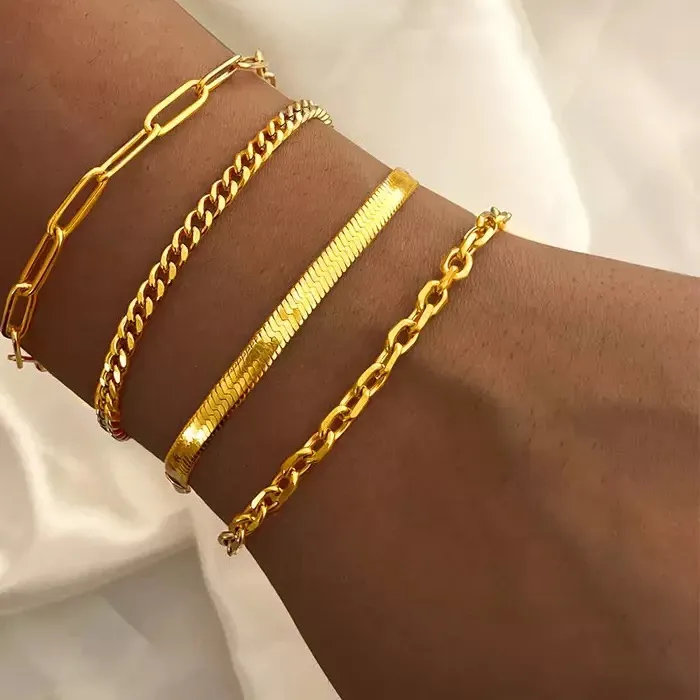 Authentic Multilayered Bracelet Gold Color Snake Paperclip Figaro Cuban Chain Stainless Steel Jewelry Male Female Bracelets Factory