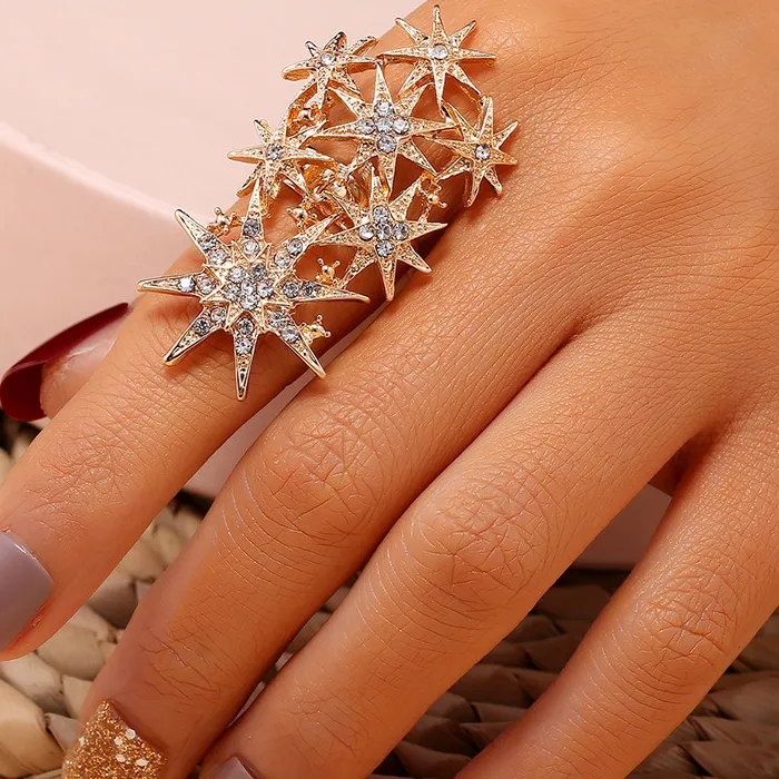 Authentic Charm Gold Color Rings Star Crystal Finger Rings For Women Bridal Party Rings Wedding Promise Female Jewelry Gift Anillos
