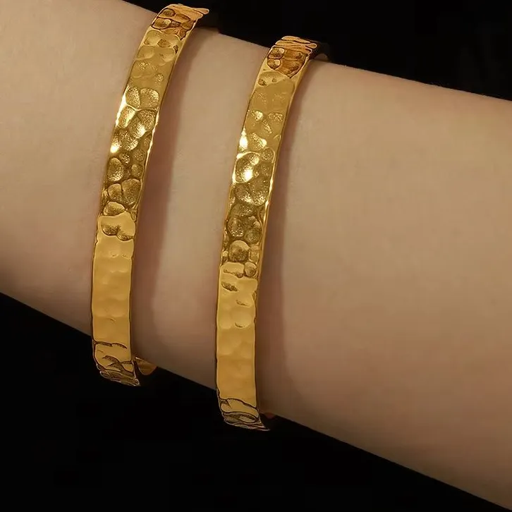 Niovra Cuff Bracelets Irregular Hammer Pattern Statement Bangle Female Waterproof Jewelry