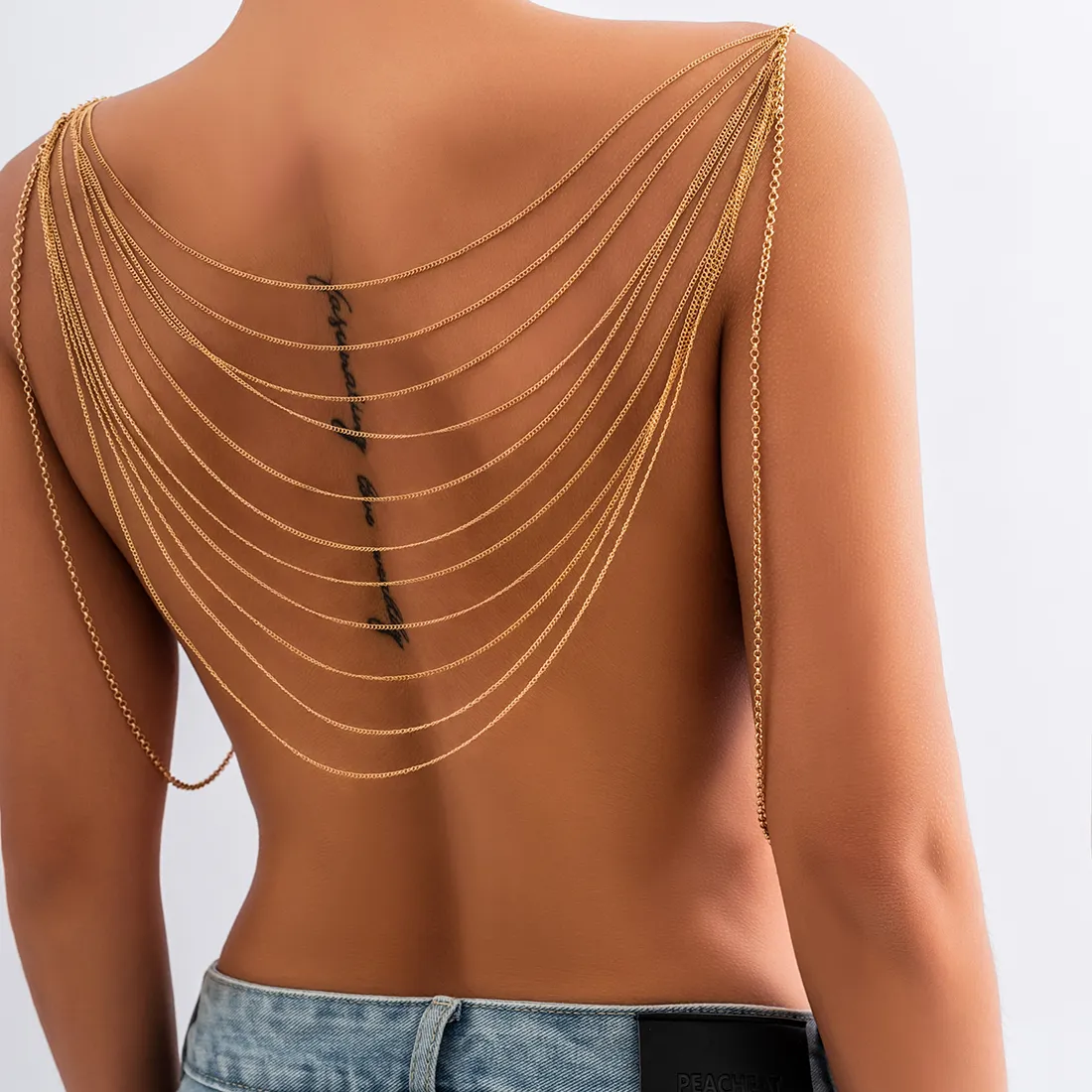 Authentic IngeSight.Z Punk Multilayer Metal Chain Tassel Bikini Back Body Chain Women Sexy Gold Color Harness Chest Chain Beach Jewelry