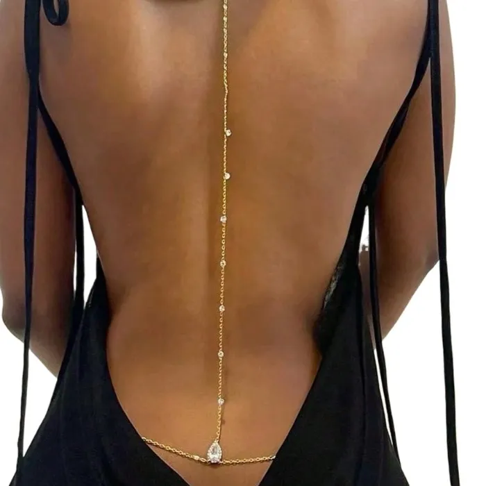 Authentic Bride Backless Rhinestone Waterdrop Body Chain Belly Waist Necklace for Women Mom Girlfriend Summer Beach Body Jewelry