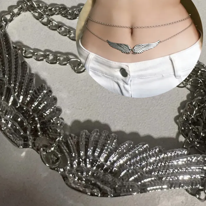 Authentic Double Layer Wings Angel Waist Chain for Women Sexy Beaded Charm Belly Body Chains Bikini Summer Beach Accessory Jewelry Gifts