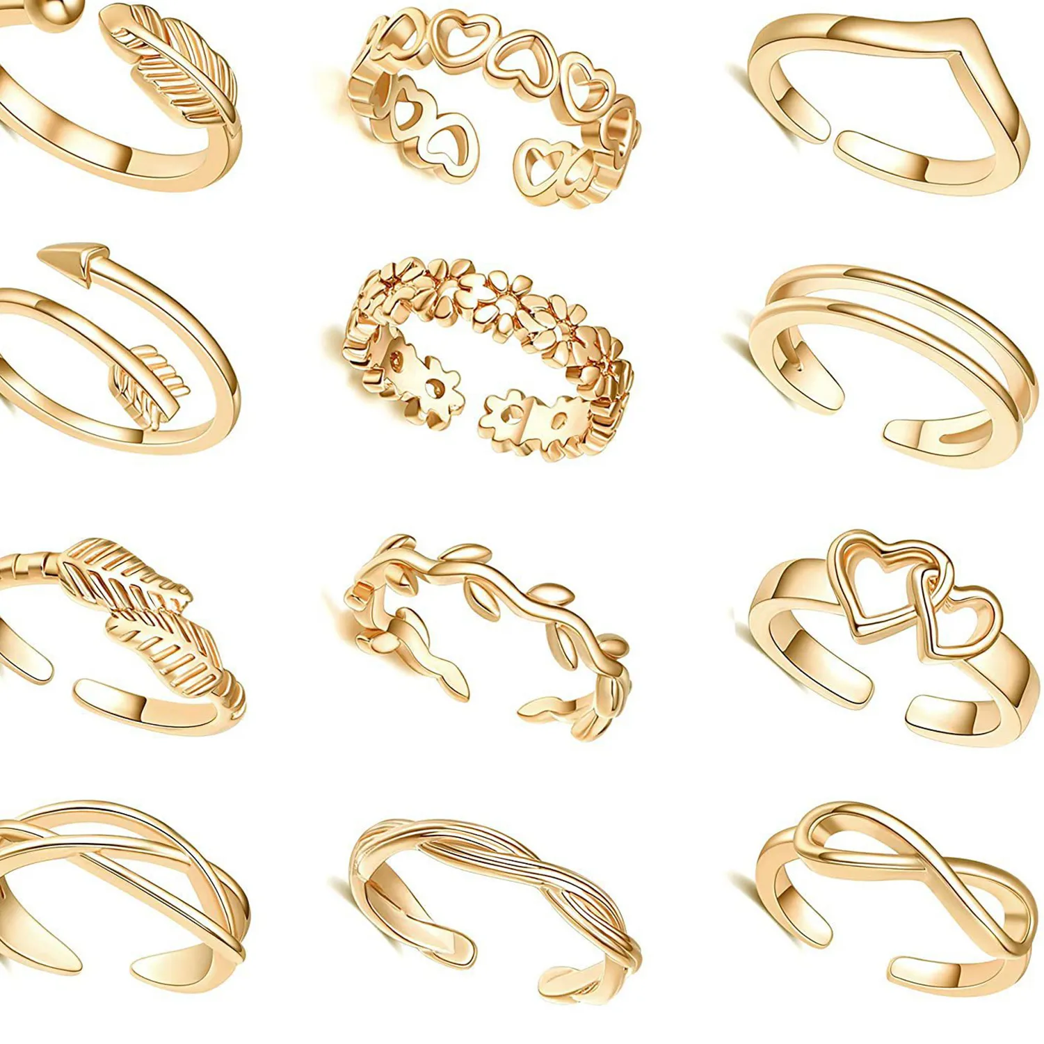 Authentic Eternal Bloom: 10 Delicate Toe Rings for Women - Flower Feather Enchantment