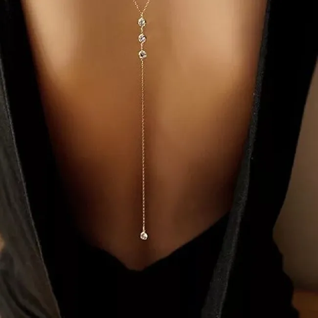Authentic Rhinestone Sexy Women's Back Chain Necklace Bikini Beach Crossover Body Jewelry Wedding Back Dress Festival Accessories