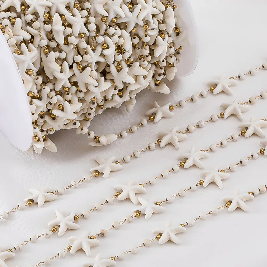 Authentic 0.5M 1M Steels Beach White Natural Stone Starfish Charm Chain Boho Bracelet Neckalce Holiday Jewelry Making Components