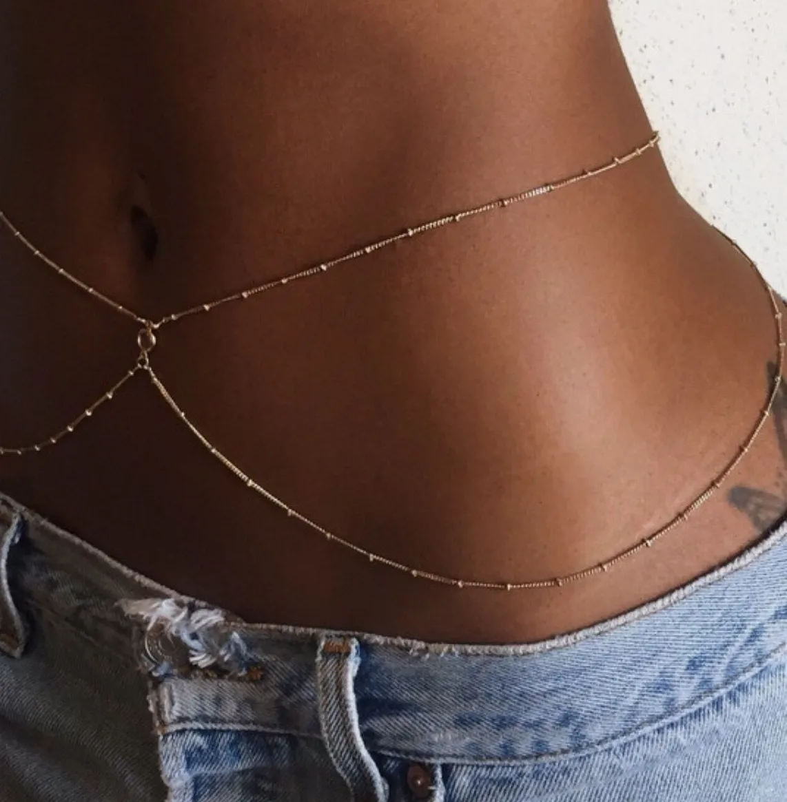 Authentic Sun-Moon Crystal Belly Talisman – Clear Rhinestone Beaded Chain in Gold & Silver Aura