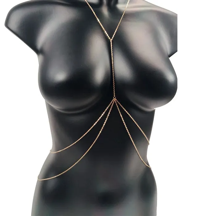 Authentic Body Jewelry Sexy Chest Chain Bikini Belly Chains for Women Cross Waist Chains Female Body Suit Girl Beach Simple Luxury