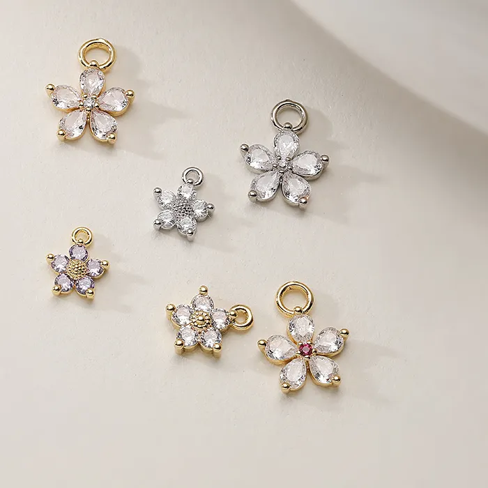 Authentic 3pcs/lot,Flower cz Charms Jewelry Accessories 18k Gold Plated Nickel Free DIY Tiny Pendant for Handmade Jewelry