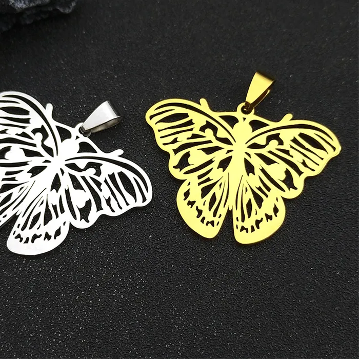 Authentic 3Pcs Butterfly Flower Hollow Inset Pendants For Women Men Stainless Steel Gold Silver Color Animal Charms Jewelry Gift
