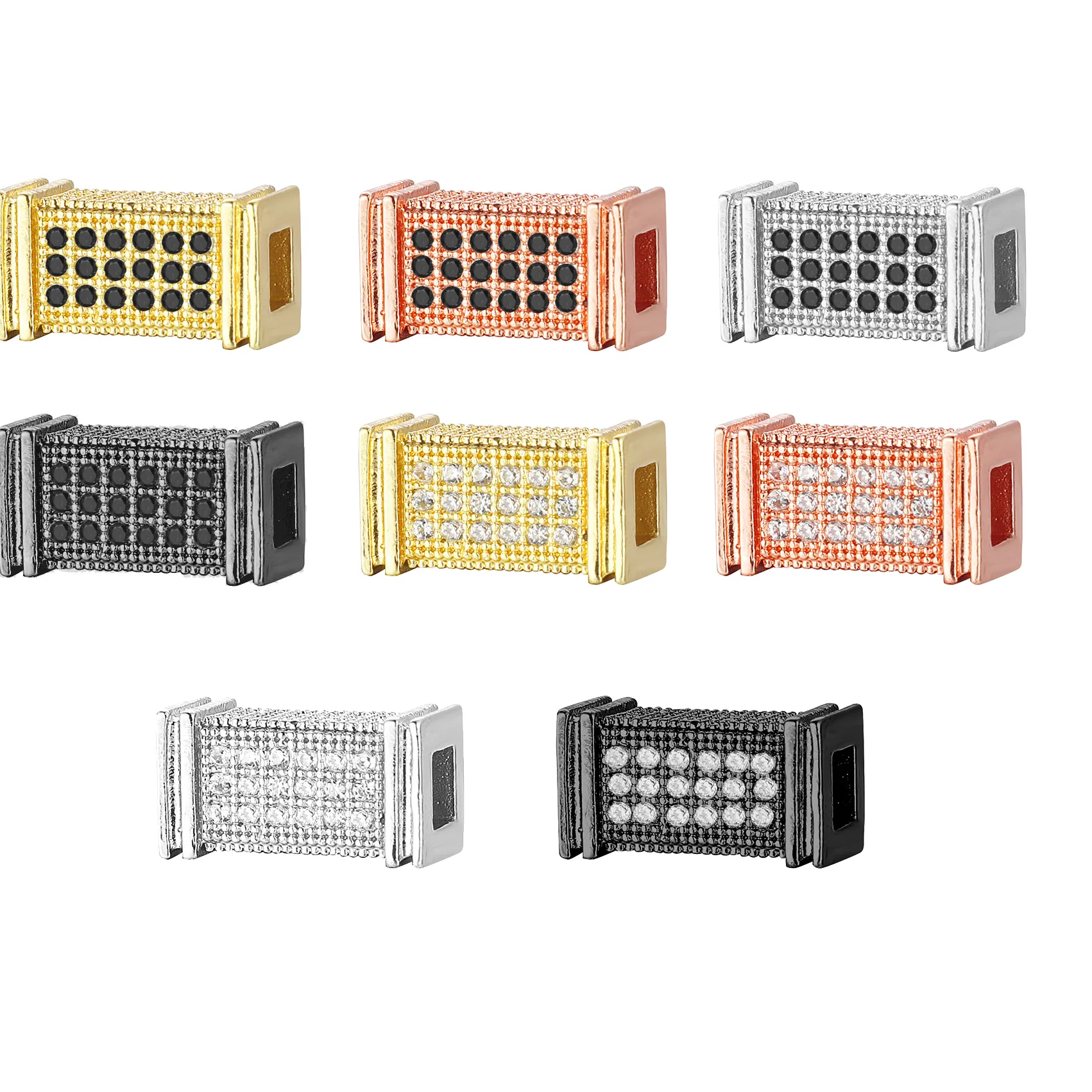 Authentic 3pcs/Lot Black Cubic Zirconia Crystal Gold-plated Brass Rectangle Bead For Bracelet Makings 2025 New Fashion CZ Stones Charm DIY