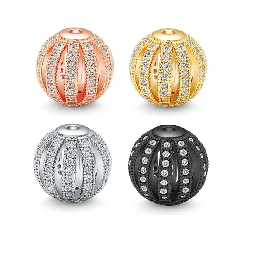 Authentic 3pcs/Lot 10mm Wholesale Gold-plated Brass Watermelon Beads For Bracelet Makings 2025 New Fashion CZ Stone Ball Jewelry DIY Charm