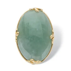 Authentic Emerald Moonlit Jade Talisman Ring 18K Gold Plated Serenity