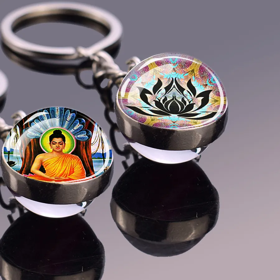 Authentic The Awakened Path Double- Sided Shakyamuni Buddha Glass Talisman Keyring