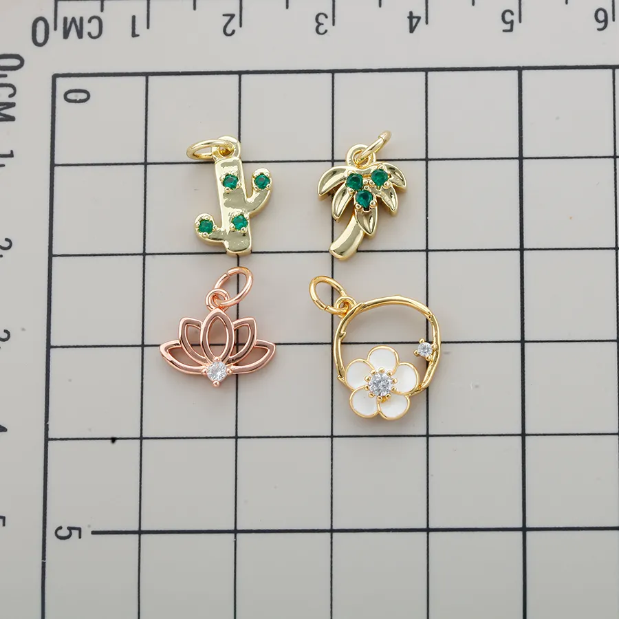 Authentic 3Pcs/lot Cute Flower Charms For Jewelry Making Supplies Gold Color Zircon Diy Earrings Bracelet Necklace Keychain Wholesale