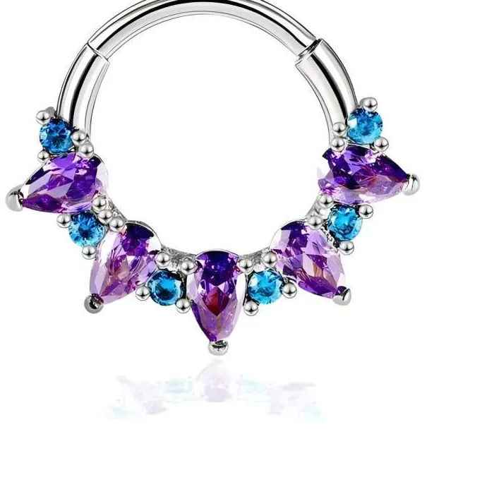 Authentic Cubic Zirconia Purple Nose Rings Goth Hinge Septum Nariz Piercing Sexy Body Jewelry