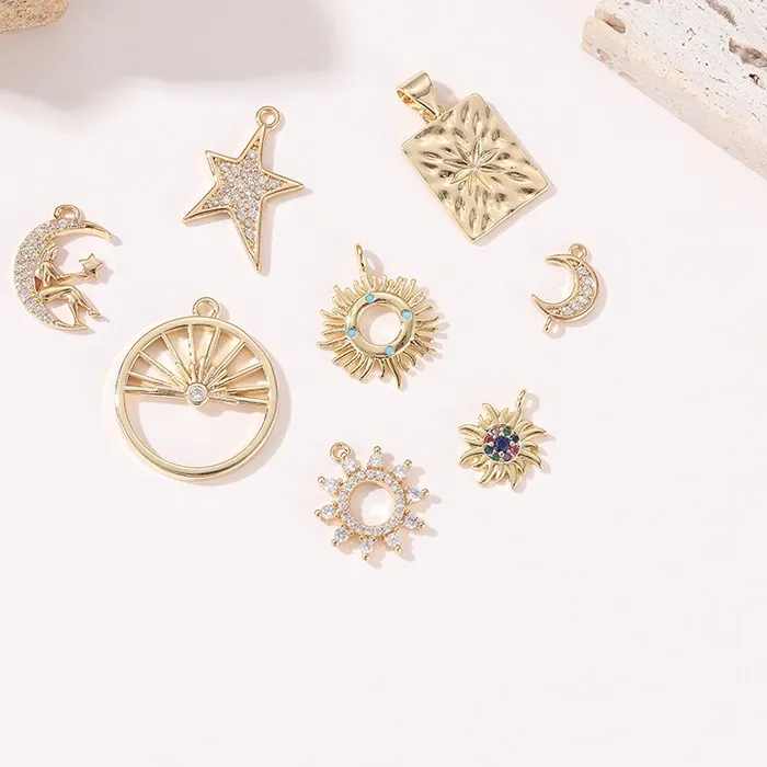 Authentic 14K Gold Plated Brass Metal With Zircon Round Sun Flower Charms Pendants For Necklace Earrings Jewelry Making