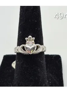 Authentic Anu Irish Sterling Silver Claddagh Ring With Hidden 14K Gold Plated Heart Size 5