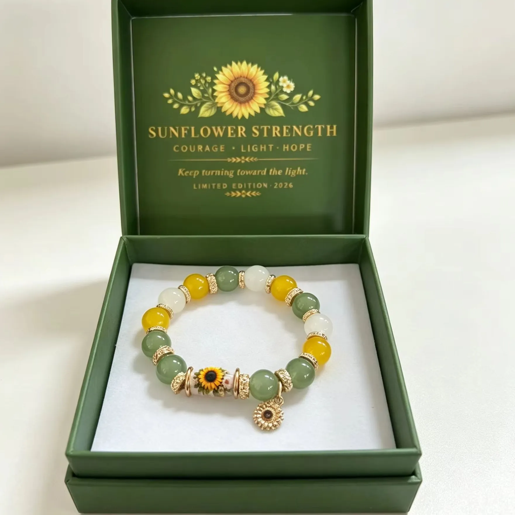 Authentic Lucky Sunflower Crystal Beaded Bracelet Box Hummingbird Bee Flower Pendant Bracelet Friendship Jewelry