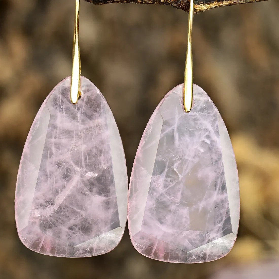 Authentic Natural Rose Quartz Earring Bohemian Style Water Droplet Pendant Earrings Fashionable And Easy Additions