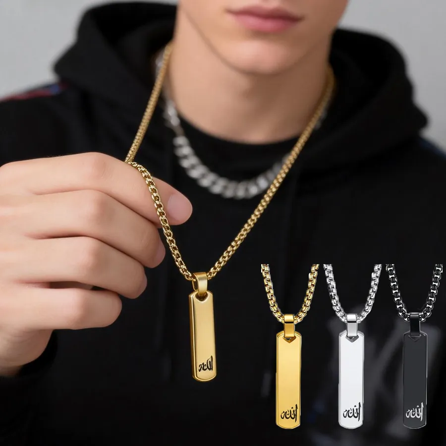 Authentic 3D Bar Necklace, Cool Simple Design Women Men Vertical Cuboid Stick Pendant Necklaces Birthday Father Day