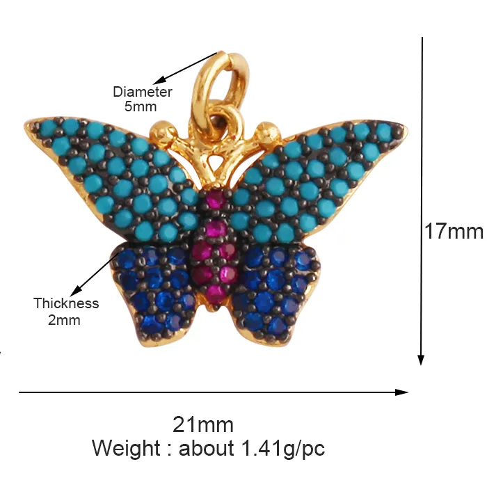 Authentic 18K Gold Plated Dainty Butterfly Dragonfly Insect Charm Pendant Inlaid Cubic Zirconia Animal Jewelry Making Supplies Unfinished Necklace Components L35